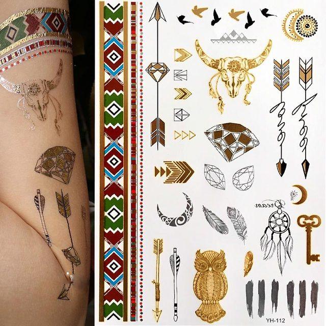 Body Tattoo Art Painting Stickers Glitter Gold Silver Temporary Waterproof Nontoxic Long Lasting Tattoos Stevvex