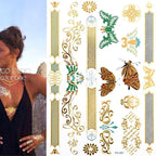 Body Tattoo Art Painting Stickers Glitter Gold Silver Temporary Waterproof Nontoxic Long Lasting Tattoos Stevvex