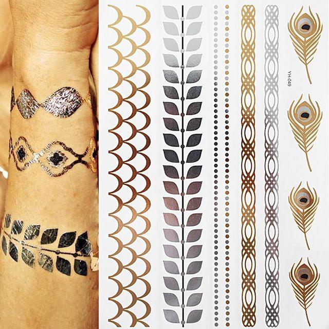 Body Tattoo Art Painting Stickers Glitter Gold Silver Temporary Waterproof Nontoxic Long Lasting Tattoos Stevvex