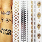 Body Tattoo Art Painting Stickers Glitter Gold Silver Temporary Waterproof Nontoxic Long Lasting Tattoos Stevvex
