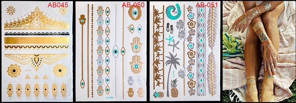 Body Tattoo Art Painting Stickers Glitter Gold Silver Temporary Waterproof Nontoxic Long Lasting Tattoos Stevvex