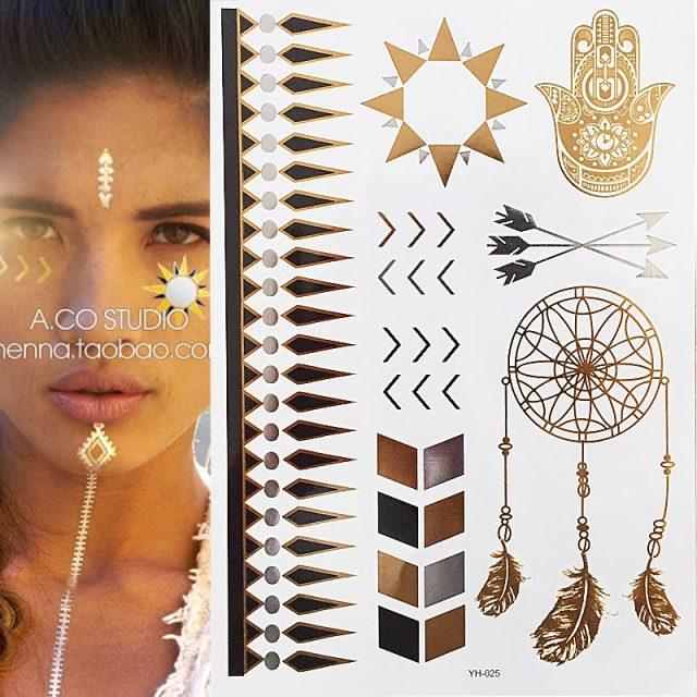 Body Tattoo Art Painting Stickers Glitter Gold Silver Temporary Waterproof Nontoxic Long Lasting Tattoos Stevvex