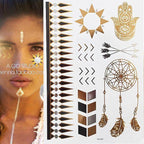 Body Tattoo Art Painting Stickers Glitter Gold Silver Temporary Waterproof Nontoxic Long Lasting Tattoos Stevvex