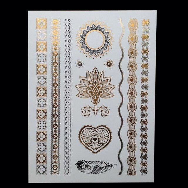 Body Tattoo Art Painting Stickers Glitter Gold Silver Temporary Waterproof Nontoxic Long Lasting Tattoos Stevvex