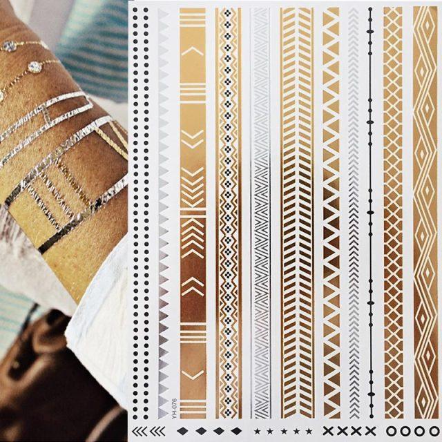 Body Tattoo Art Painting Stickers Glitter Gold Silver Temporary Waterproof Nontoxic Long Lasting Tattoos Stevvex