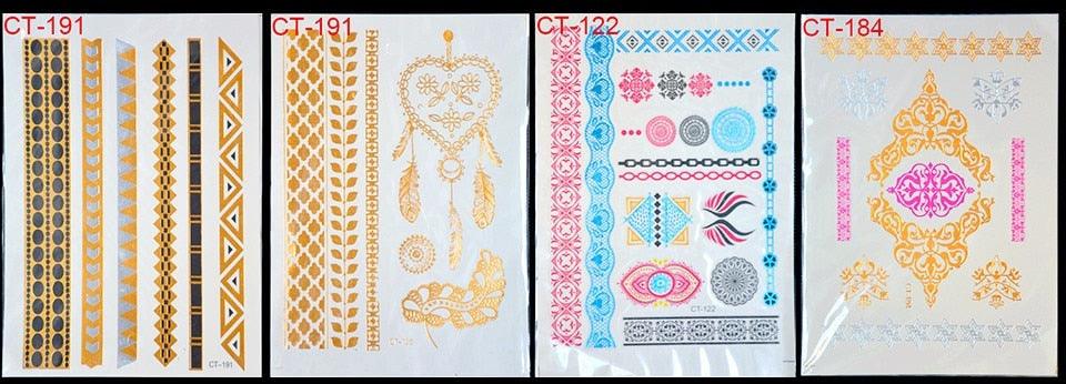 Body Tattoo Art Painting Stickers Glitter Gold Silver Temporary Waterproof Nontoxic Long Lasting Tattoos Stevvex
