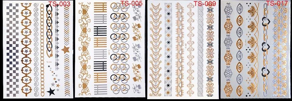Body Tattoo Art Painting Stickers Glitter Gold Silver Temporary Waterproof Nontoxic Long Lasting Tattoos Stevvex