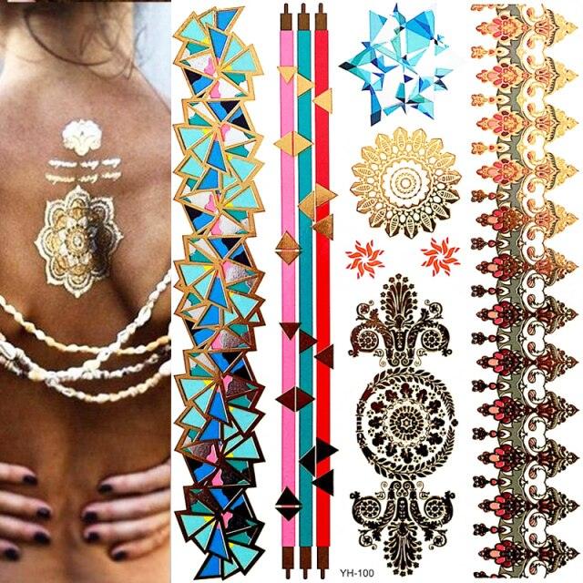Body Tattoo Art Painting Stickers Glitter Gold Silver Temporary Waterproof Nontoxic Long Lasting Tattoos Stevvex