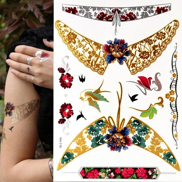 Body Tattoo Art Painting Stickers Glitter Gold Silver Temporary Waterproof Nontoxic Long Lasting Tattoos Stevvex