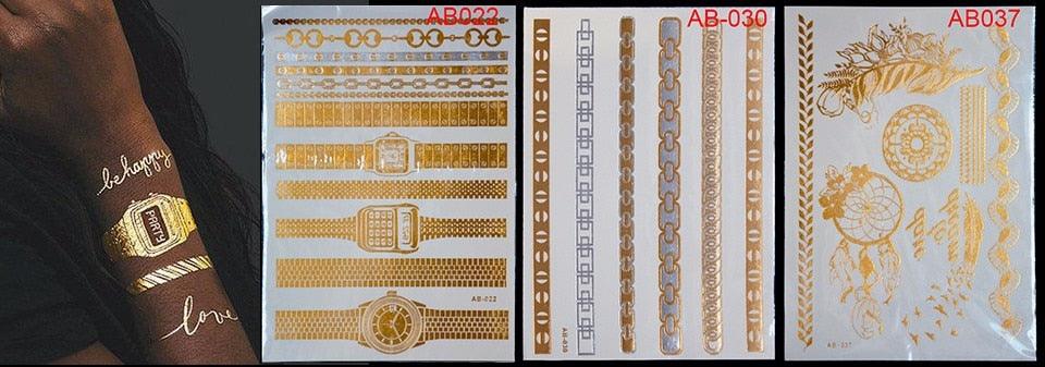 Body Tattoo Art Painting Stickers Glitter Gold Silver Temporary Waterproof Nontoxic Long Lasting Tattoos Stevvex
