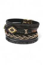 Bohemian Beaded Layered Magnetic Bracelet Red Leather