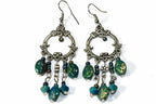Boho Chandelier Earrings Teal Beads Dangle Silver Handmade