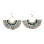 Tassel Fan Earrings Boho Cotton Tassel Lightweight 3in Drop Brass Handmade BandsCo Straps