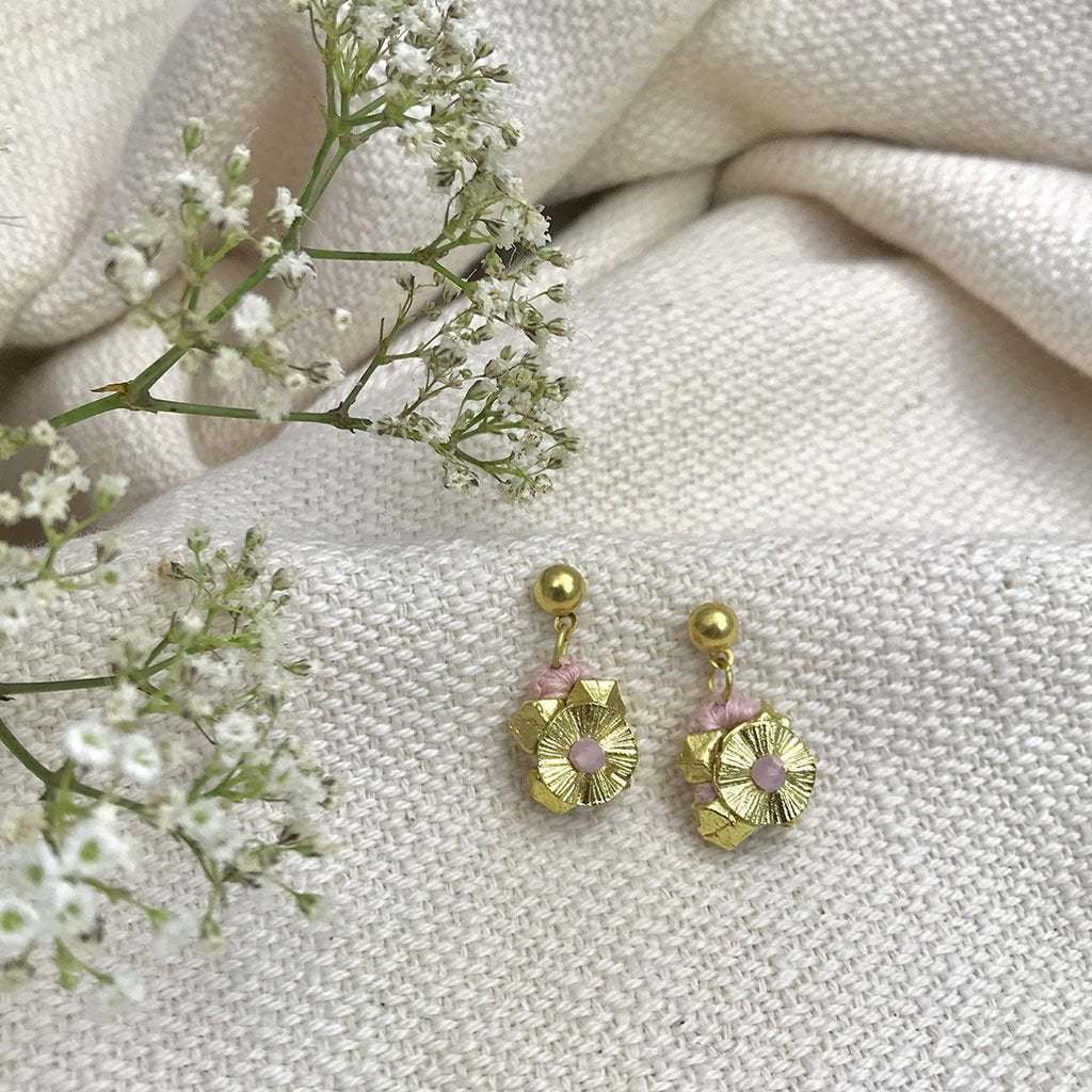 Boho Cotton Thread Flower Earrings Zinc Alloy Dainty 2.5cm Handmade BandsCo Straps