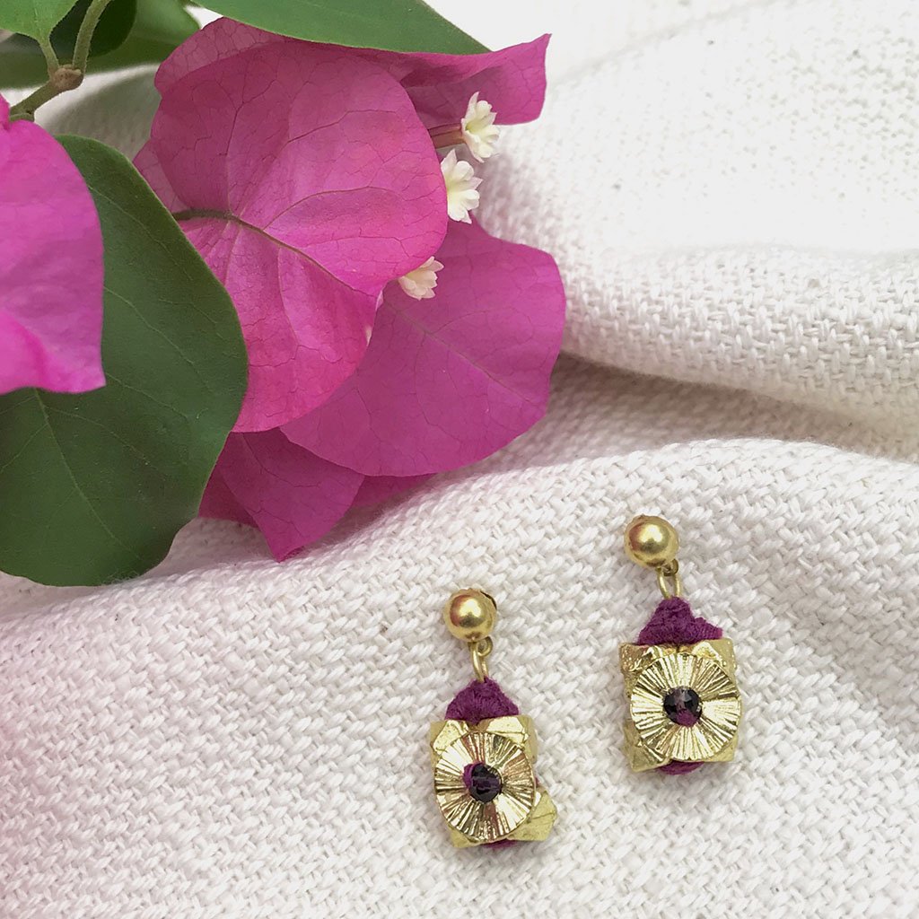 Boho Cotton Thread Flower Earrings Zinc Alloy Dainty 2.5cm Handmade BandsCo Straps