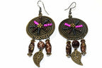 Boho Dreamcatcher Beaded Earrings Orange Turquoise Fringe
