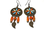 Boho Dreamcatcher Beaded Earrings Orange Turquoise Fringe