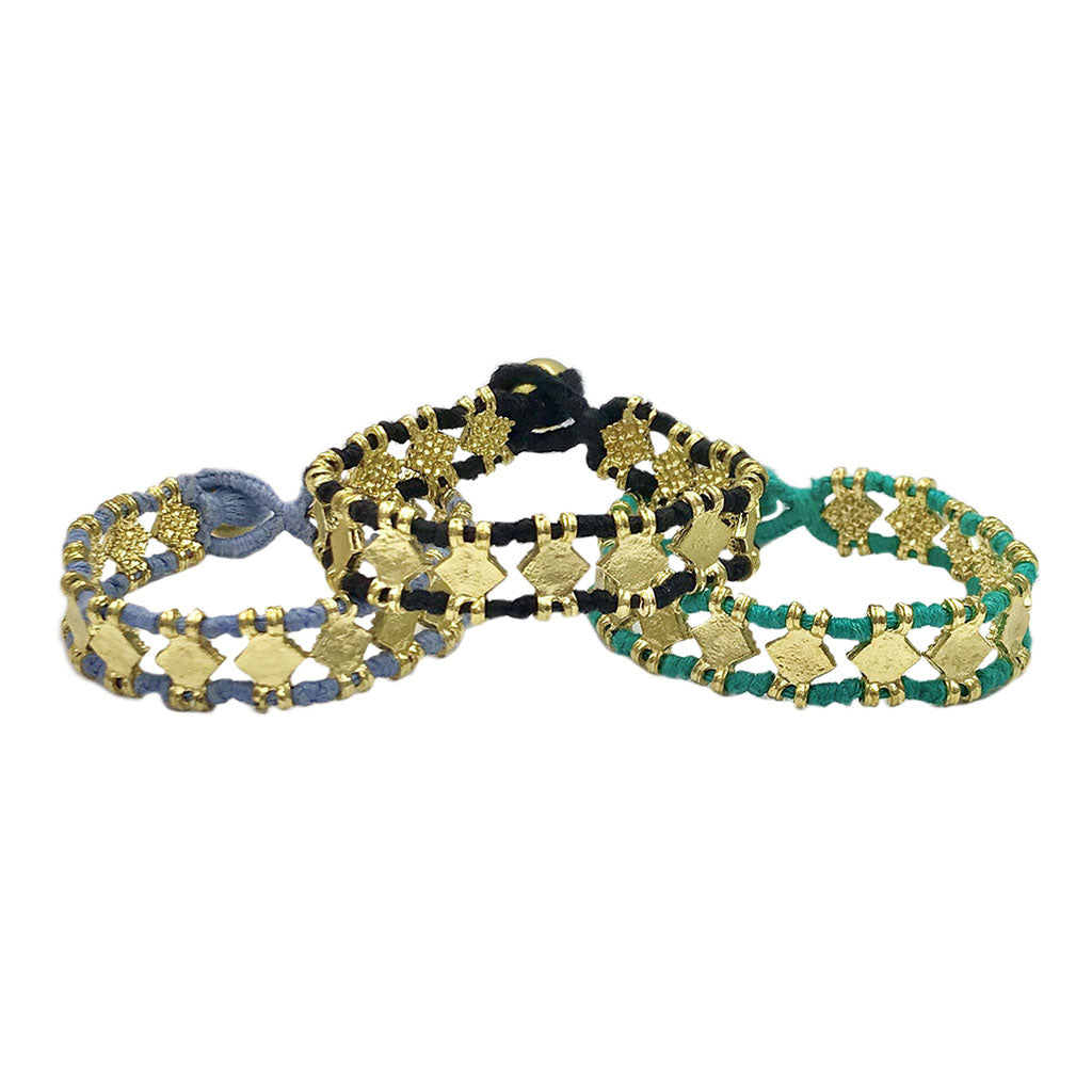 Boho Handwoven Diamond Motif Bracelet Cotton Thread Zinc Alloy Adjustable BandsCo Straps