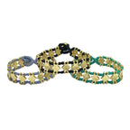 Boho Handwoven Diamond Motif Bracelet Cotton Thread Zinc Alloy Adjustable BandsCo Straps