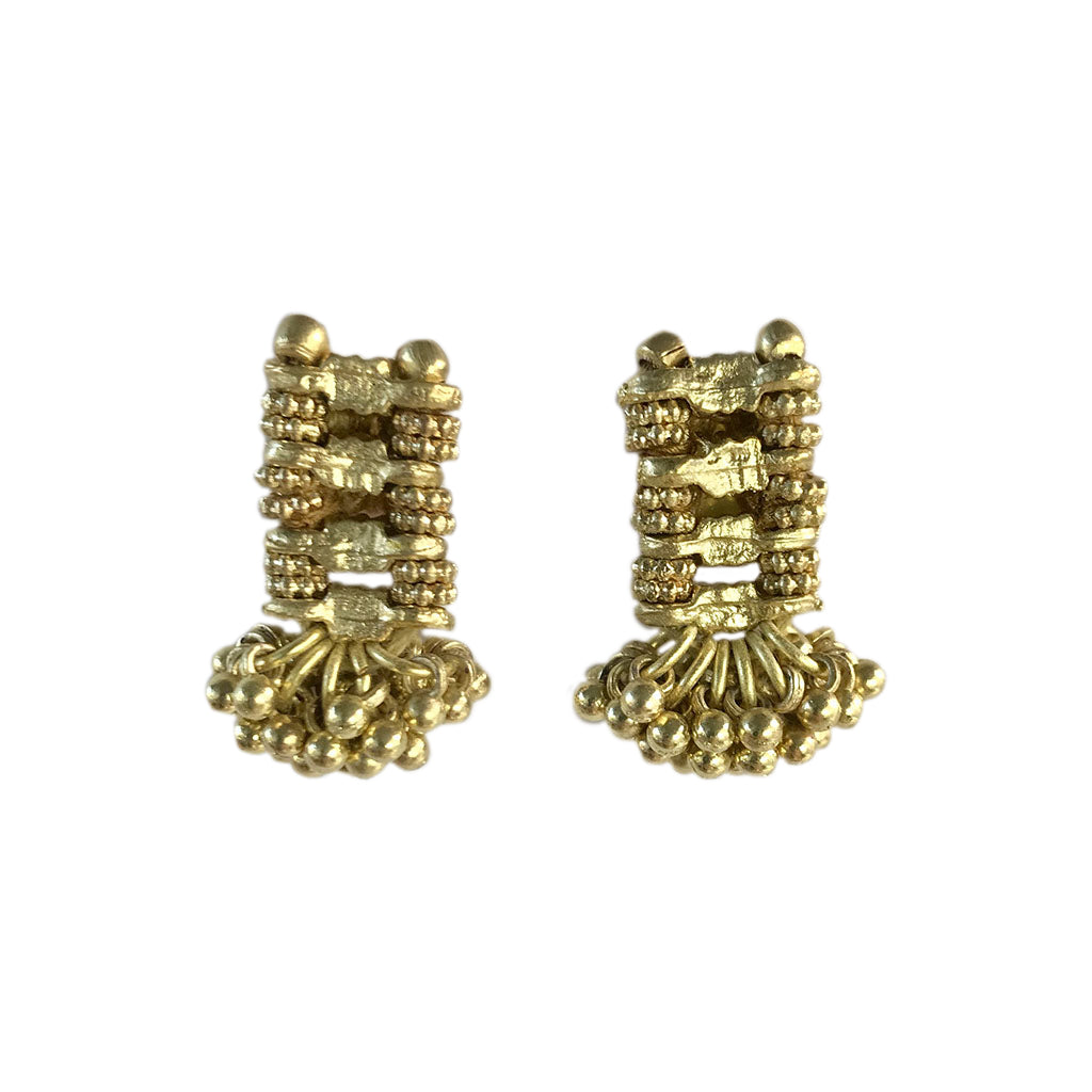 Boho Indian Drop Earrings Woven Metal Beads Cotton Thread 1in BandsCo Straps