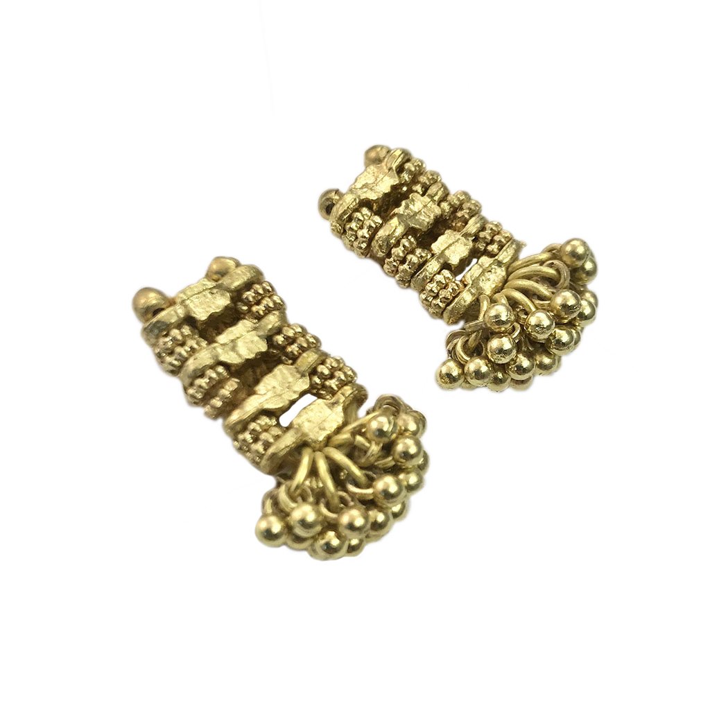 Boho Indian Drop Earrings Woven Metal Beads Cotton Thread 1in BandsCo Straps