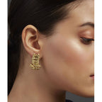 Boho Indian Drop Earrings Woven Metal Beads Cotton Thread 1in BandsCo Straps