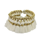 Boho Kyra Tassel Cuff Bracelet 7 Inch Handwoven Metal Beads Cotton Tassels BandsCo Straps