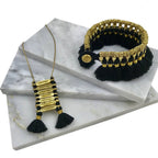 Boho Kyra Tassel Cuff Bracelet 7 Inch Handwoven Metal Beads Cotton Tassels BandsCo Straps