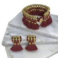 Boho Kyra Tassel Cuff Bracelet 7 Inch Handwoven Metal Beads Cotton Tassels BandsCo Straps
