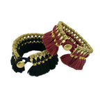 Boho Kyra Tassel Cuff Bracelet 7 Inch Handwoven Metal Beads Cotton Tassels BandsCo Straps