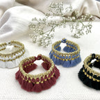 Boho Kyra Tassel Cuff Bracelet 7 Inch Handwoven Metal Beads Cotton Tassels BandsCo Straps