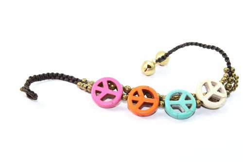 Boho Peace Symbol Bracelet Turquoise Bead Macrame Womens