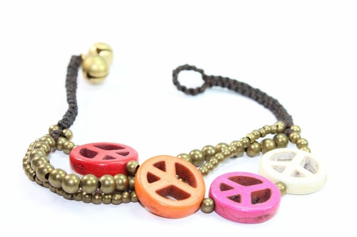 Boho Peace Symbol Bracelet Turquoise Bead Macrame Womens