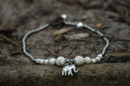 Boho Silver Anklet With White Elephant Pendant Beach