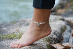 Boho Silver Anklet With White Elephant Pendant Beach