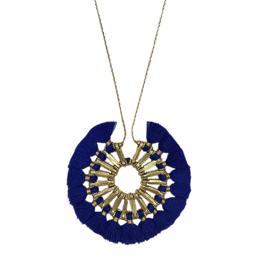 Tassel Halo Necklace Cotton Tassel Boho Statement Pendant 18.5in Chain BandsCo Straps
