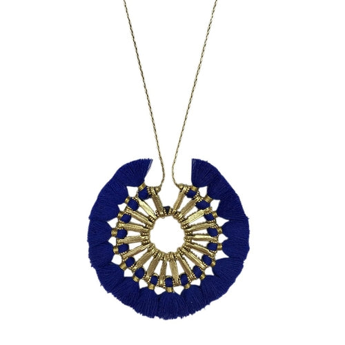 Tassel Halo Necklace Cotton Tassel Boho Statement Pendant 18.5in Chain BandsCo Straps