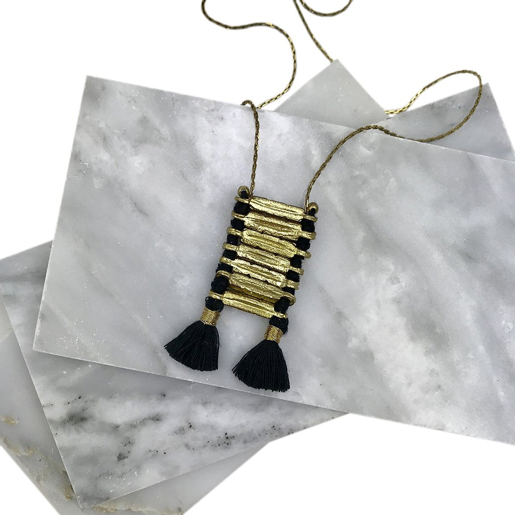 Temple Necklace Boho Indian Oxidized Zinc Alloy Cotton Tassel 17in Handmade BandsCo Straps
