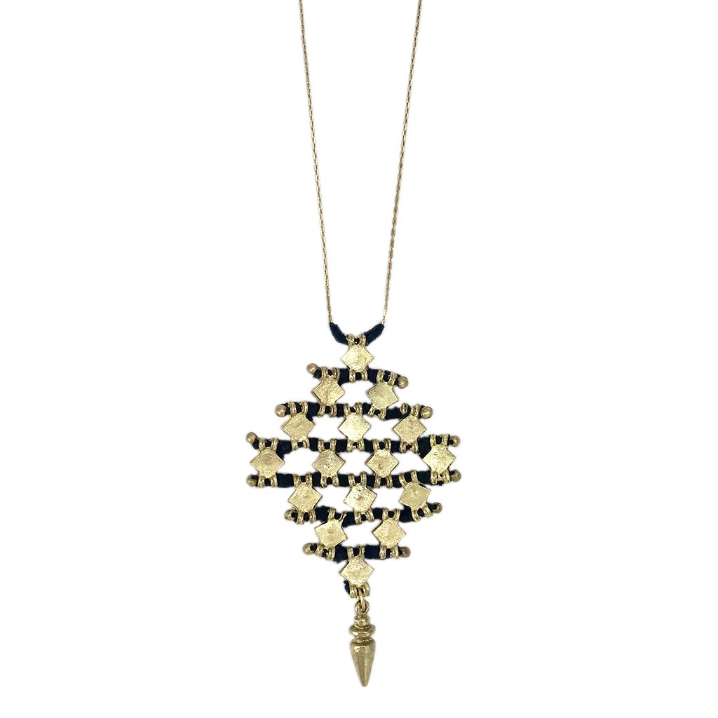 Boho Tribal Long Necklace Zinc Alloy Metal Cotton Thread Diamond Pendant BandsCo Straps