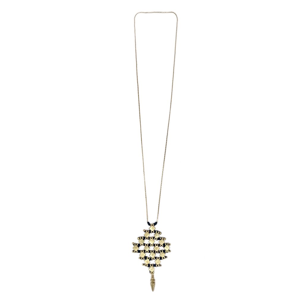 Boho Tribal Long Necklace Zinc Alloy Metal Cotton Thread Diamond Pendant BandsCo Straps