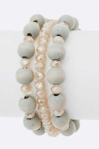 Boho Wood And Metallic Bead Stretch Bracelet Stack Set