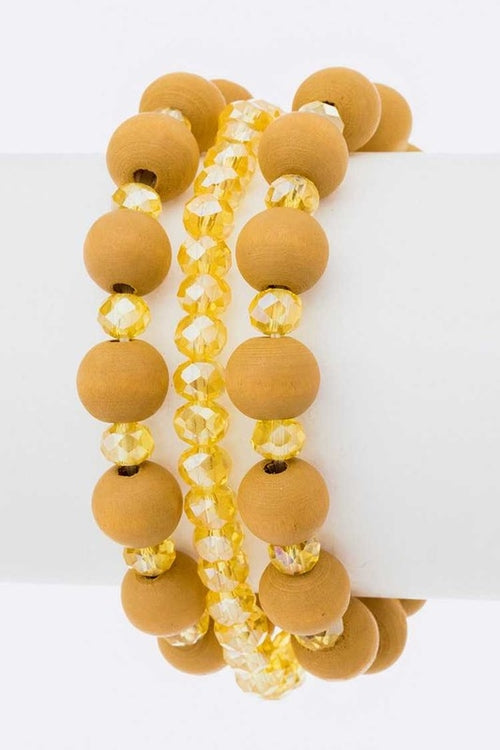 Boho Wood And Metallic Bead Stretch Bracelet Stack Set