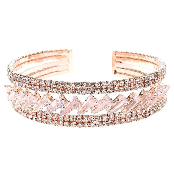 Bold Baguette CZ Spring Bracelet Rose Gold Sparkle Cuff