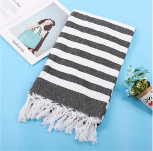 Turkish Cotton Towel 180 GSM Lightweight Peshtemal Beach Towel Striped BandsCo Straps