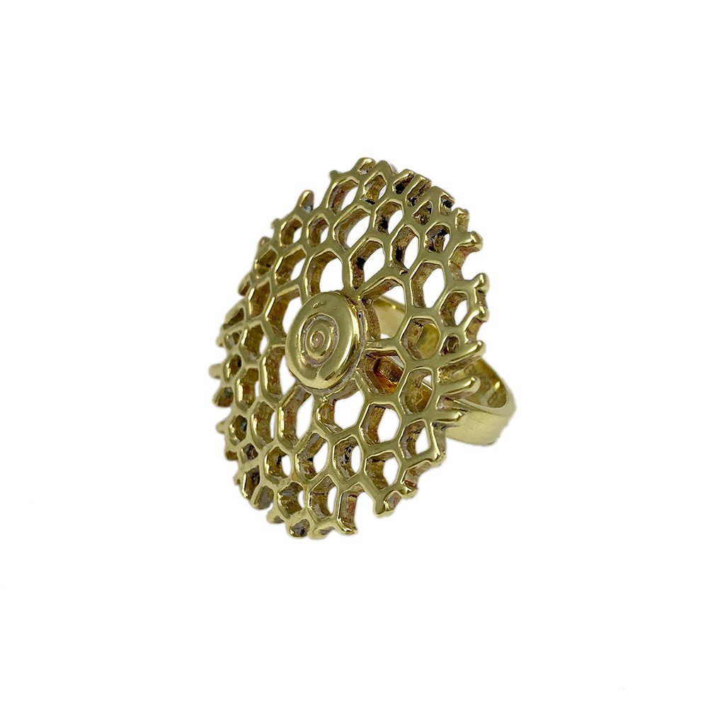 Bombshell Honeycomb Ring Recycled Brass Bullet Casing Handcast Cambodia BandsCo Straps