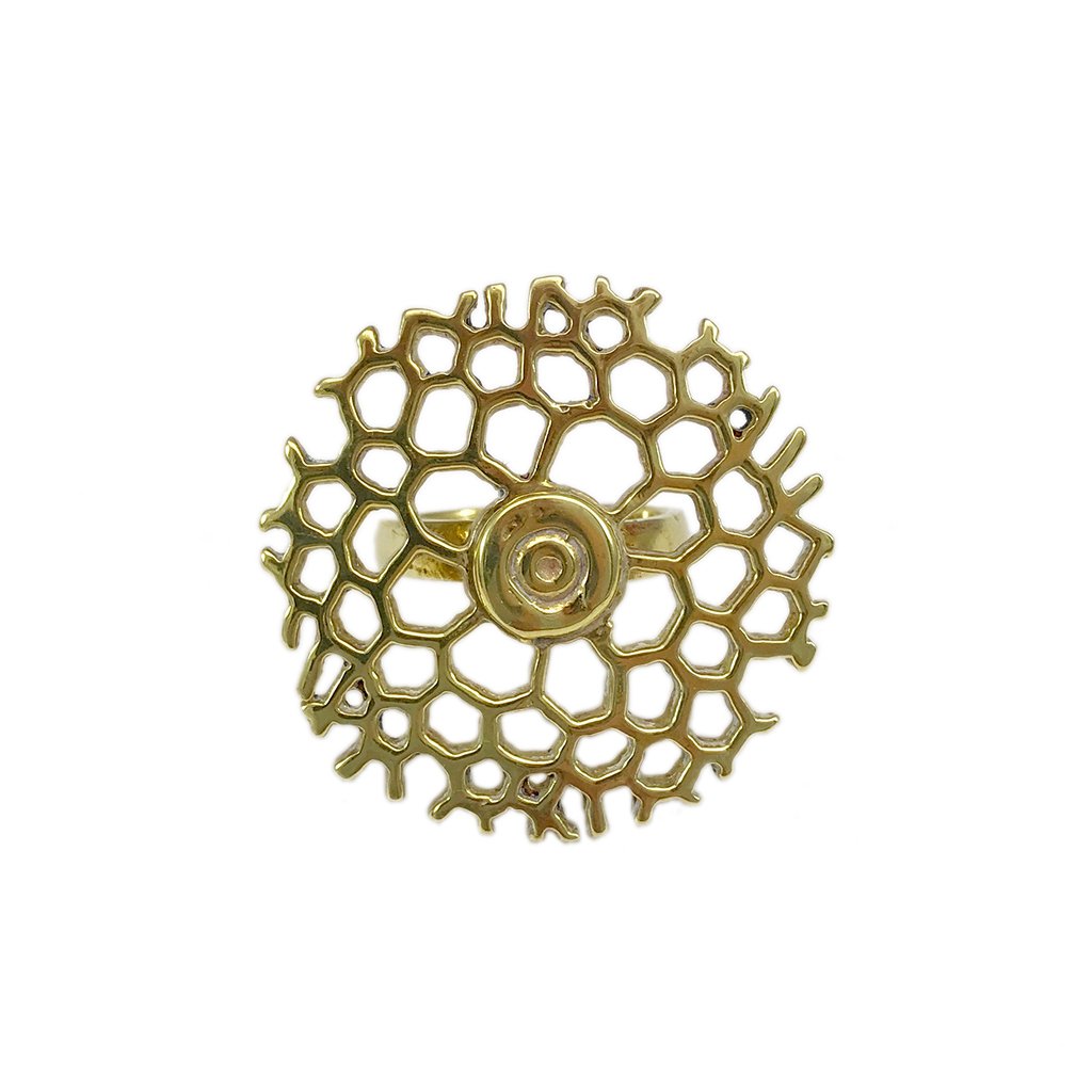 Bombshell Honeycomb Ring Recycled Brass Bullet Casing Handcast Cambodia BandsCo Straps
