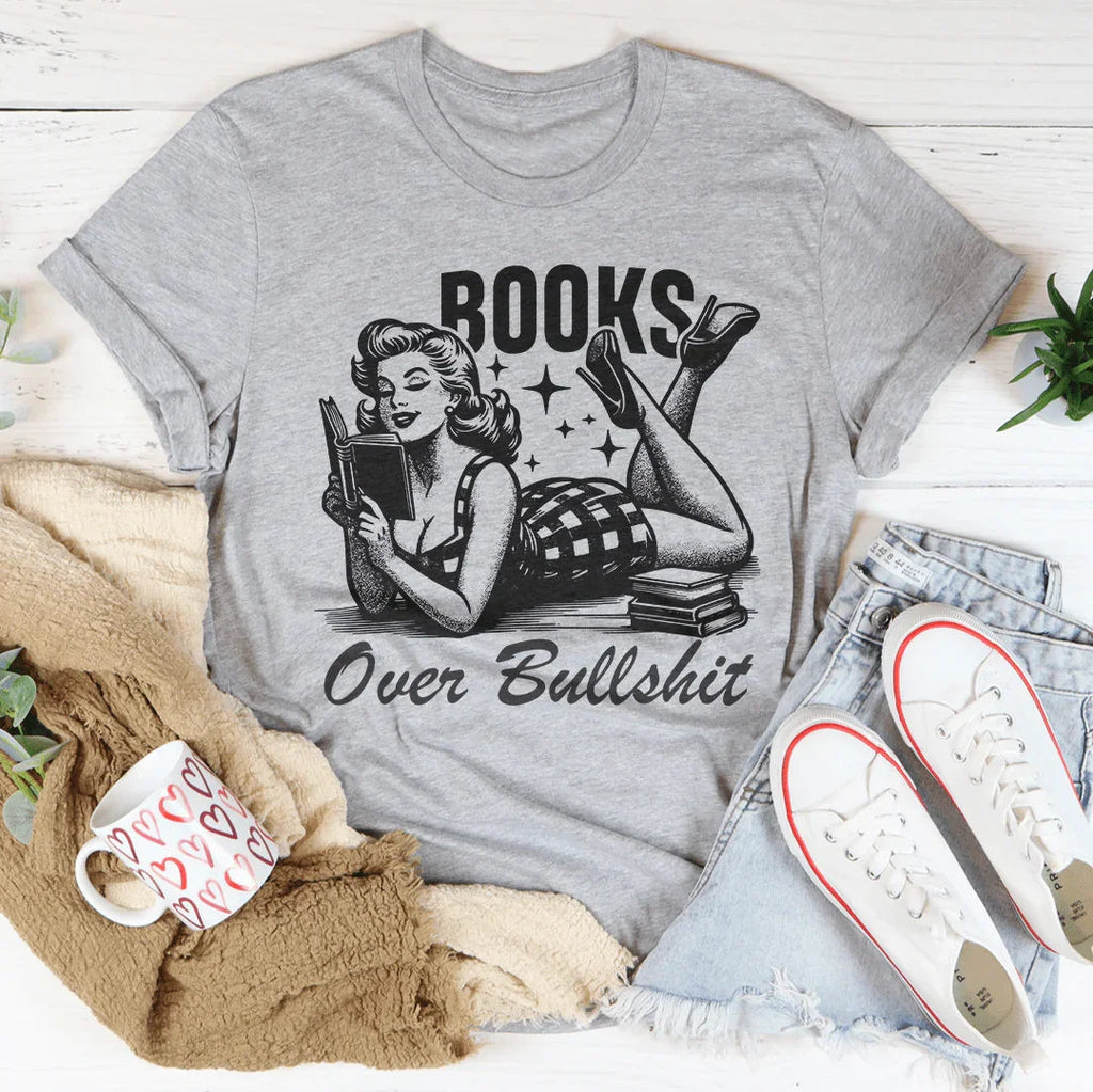 Books Over Bullshit Tee Peachy Sunday