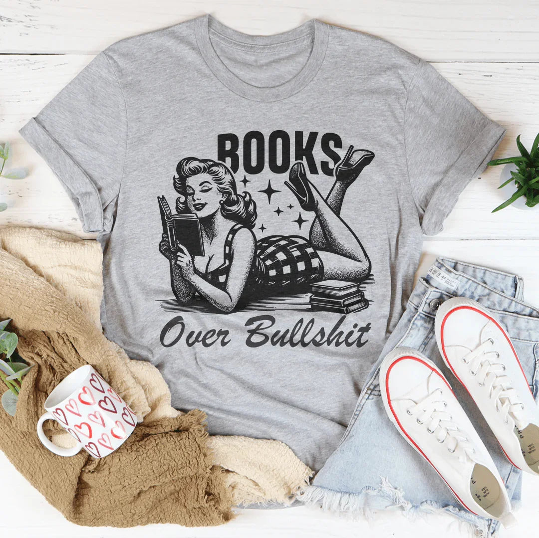 Books Over Bullshit Tee Peachy Sunday