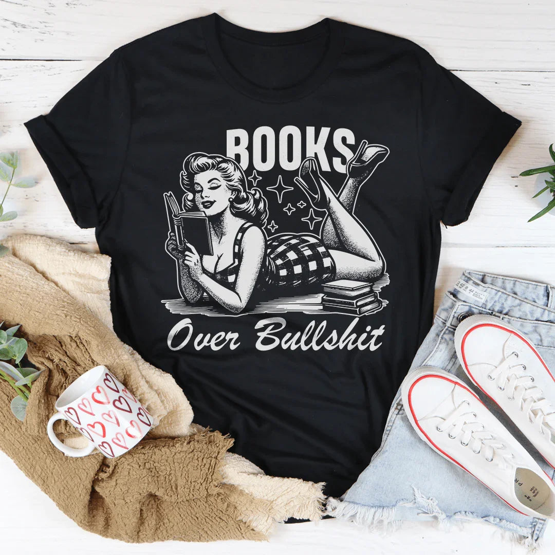 Books Over Bullshit Tee Peachy Sunday