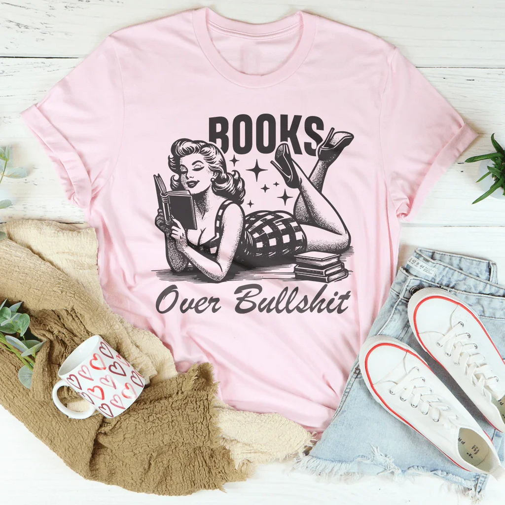 Books Over Bullshit Tee Peachy Sunday